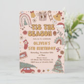 Roze Retro Regenboog Kerstboom Verjaardag Kaart (Staand voorkant)