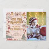 Roze Retro Regenboog Kerstboom Verjaardagsfoto Kaart (Voorkant)