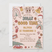 Roze Retro Regenboog Vrachtwagen Kerstmis Verjaard Kaart (Voorkant)