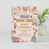 Roze Retro Regenboog Vrachtwagen Kerstmis Verjaard Kaart (Staand voorkant)