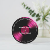 Roze Retro Rock n Roll Vinyl Record Wedding Kaart (Staand voorkant)