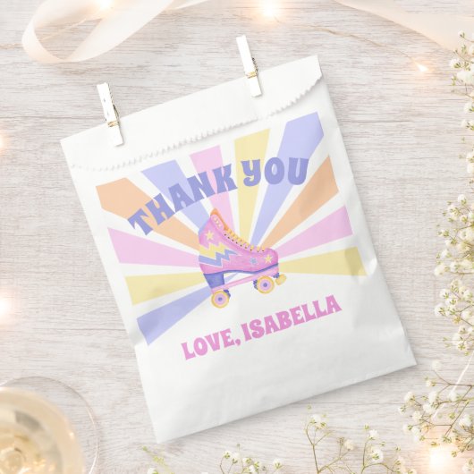 Roze Retro Roller Schaats Bedankzakje (Geknipt)