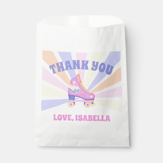 Roze Retro Roller Schaats Bedankzakje (Voorkant)