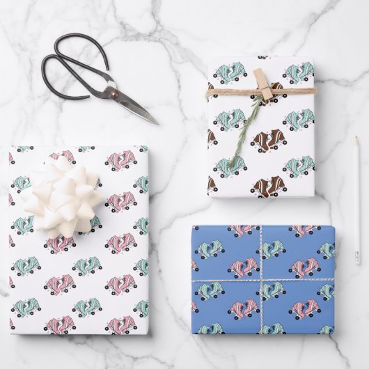 Roze Retro Roller-Schaatsen Inpakpapier Vel (Voorkant)