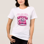 Roze Retro Rotary Telefoon Bel de meisjes Tri-Blend Shirt (Voorkant)