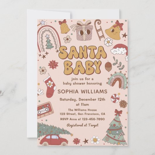 Roze Retro Santa Baby Kerst Baby shower Kaart (Voorkant)