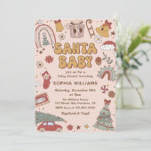 Roze Retro Santa Baby Kerst Baby shower Kaart (Staand voorkant)