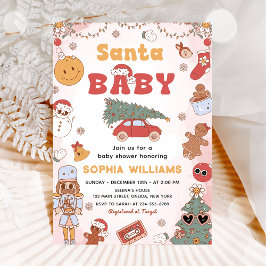 Roze Retro Santa Baby Kerst Baby shower Kaart