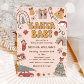 Roze Retro Santa Baby Kerst Baby shower Kaart