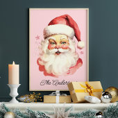 Roze  Retro Santa Claus Familie Kerst Poster