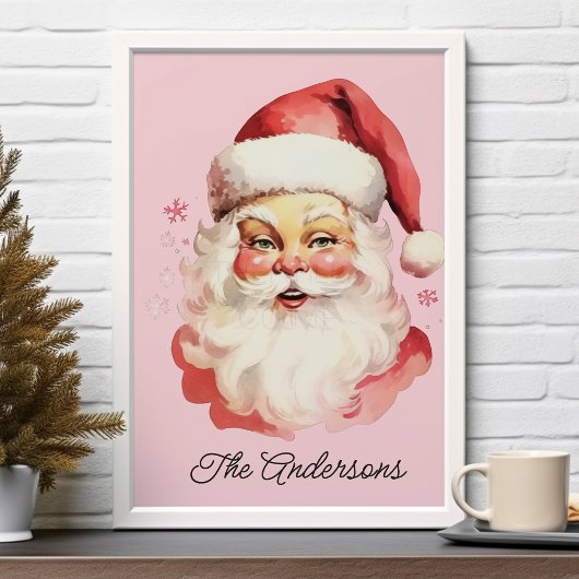 Roze  Retro Santa Claus Familie Kerst Poster