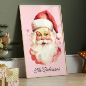 Roze  Retro Santa Claus Familie Kerst Poster