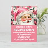 Roze Retro Santa Claus Floral Plaid Kerstmis Kaart (Staand voorkant)