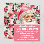 Roze Retro Santa Claus Floral Plaid Kerstmis Kaart (Voorkant / Achterkant)