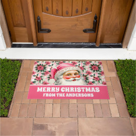 Roze Retro Santa Claus Kerstbloem Plaid Deurmat