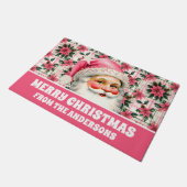 Roze Retro Santa Claus Kerstbloem Plaid Deurmat (Schuin)