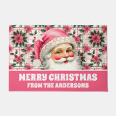 Roze Retro Santa Claus Kerstbloem Plaid Deurmat (Voorkant)