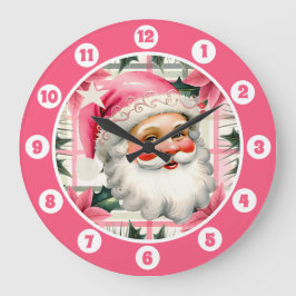 Roze Retro Santa Claus Kerstbloem Plaid Grote Klok