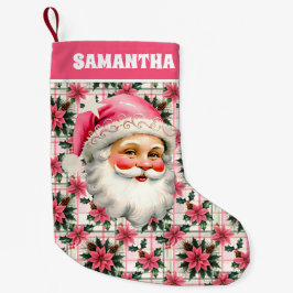 Roze Retro Santa Claus Kerstbloem Plaid Kleine Kerstsok