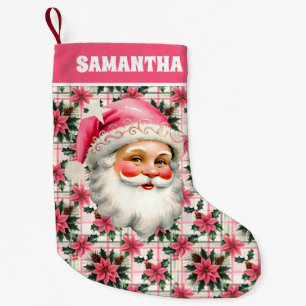 Roze Retro Santa Claus Kerstbloem Plaid Kleine Kerstsok