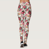 Roze Retro Santa Claus Kerstbloem Plaid Leggings (Achterkant)