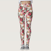 Roze Retro Santa Claus Kerstbloem Plaid Leggings (Voorkant)