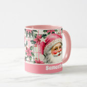 Roze Retro Santa Claus Kerstbloem Plaid Mok (Voorkant rechts)
