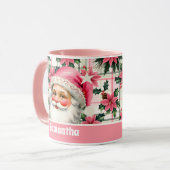 Roze Retro Santa Claus Kerstbloem Plaid Mok (Voorkant links)
