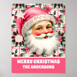 Roze Retro Santa Claus Kerstbloem Plaid Poster