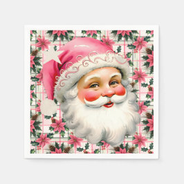 Roze Retro Santa Claus Kerstbloem Plaid Servet