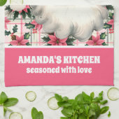 Roze Retro Santa Claus Kerstbloem Plaid Theedoek (Gevouwen)