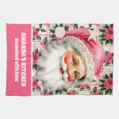 Roze Retro Santa Claus Kerstbloem Plaid Theedoek (Horizontaal)