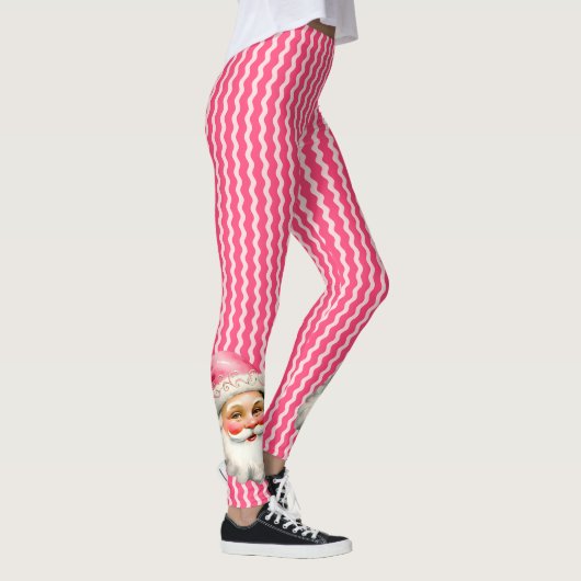 Roze Retro Santa Claus Roze Ric Race Kerstmis Leggings (Rechts)