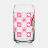 Roze Retro Santa Claus Roze Tartan Plaid Kerstmis Blikvorm Glas (Voorkant)