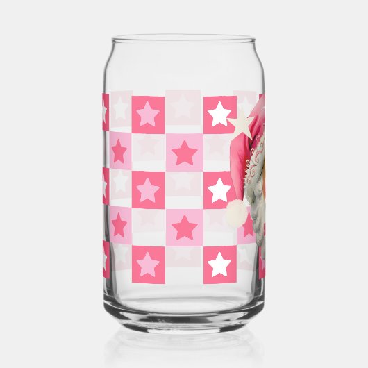 Roze Retro Santa Claus Roze Tartan Plaid Kerstmis Blikvorm Glas (Voorkant)