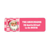 Roze Retro Santa Claus Roze Tartan Plaid Kerstmis Etiket (Voorkant)