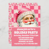 Roze Retro Santa Claus Roze Tartan Plaid Kerstmis Kaart (Voorkant / Achterkant)