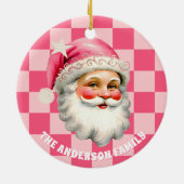 Roze Retro Santa Claus Roze Tartan Plaid Kerstmis Keramisch Ornament (Achterkant)