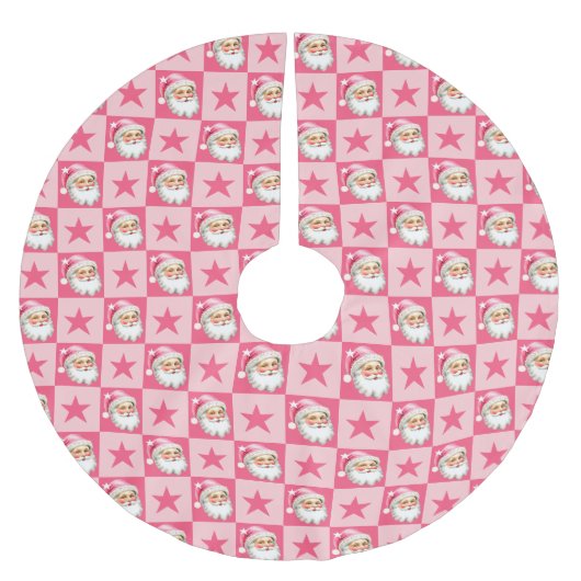 Roze Retro Santa Claus Roze Tartan Plaid Kerstmis Kerstboom Rok (Voorkant)