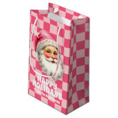 Roze Retro Santa Claus Roze Tartan Plaid Kerstmis Klein Cadeauzakje (Achterkant Gekanteld)
