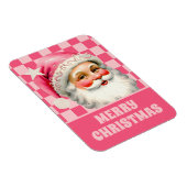 Roze Retro Santa Claus Roze Tartan Plaid Kerstmis Magneet (Rechterzijde)