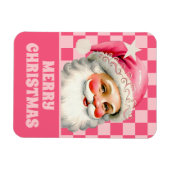 Roze Retro Santa Claus Roze Tartan Plaid Kerstmis Magneet (Horizontaal)
