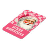 Roze Retro Santa Claus Roze Tartan Plaid Kerstmis Magneet (Linkerzijde)