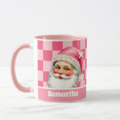 Roze Retro Santa Claus Roze Tartan Plaid Kerstmis Mok (Links)