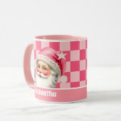 Roze Retro Santa Claus Roze Tartan Plaid Kerstmis Mok (Voorkant links)