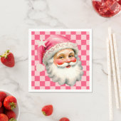 Roze Retro Santa Claus Roze Tartan Plaid Kerstmis Servet (Insitu)