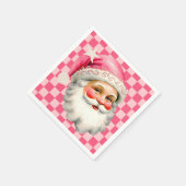 Roze Retro Santa Claus Roze Tartan Plaid Kerstmis Servet (Hoek)