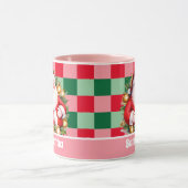 Roze Retro Santa Claus Tartan Plaid Kerstmis Mok (Midden)
