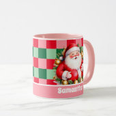 Roze Retro Santa Claus Tartan Plaid Kerstmis Mok (Voorkant rechts)