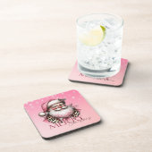 Roze Retro Santa Claus Vrolijk Kerstfeest Bier Onderzetter (Rechterzijde)